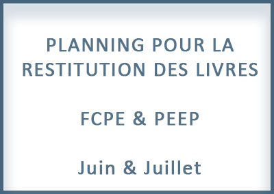 Planning pour la restitution des livres des livres FCPE et PEEP