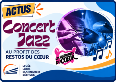 Concert de jazz au lycée Blaringhem au profit des restos du cœur le mardi 10 novembre 18h30